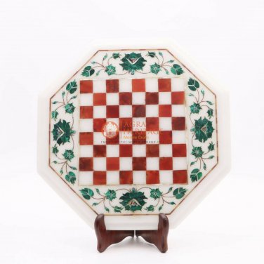 White Marble Decorative Handmade Chess Top Table Mosaic Arts Indoor Game Decor