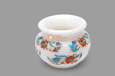 Marble White Flower Organizer Vase Carnelian Pietradura Design Handmade Gift Her