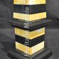 15" Cream Black Marble Obelisk Striped Pietra Dura Inlaid Marquetry Floral Arts