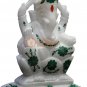 6" Marble Idol God Ganesha Sculpture Malachite Floral Inlay Art Veterans Gifts