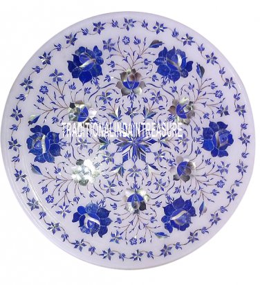 12" White Marble Serving Tray Plate Pietradure Lapis Inlay Home Decor Gifts Art