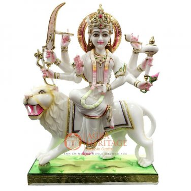 30" Marble Goddess Durga Maa Handicraft Statue Navratri Special Gift Decor E1437