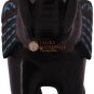 6" Black Wild Elephant Statue Turquoise Inlaid Floral Art Christmas Eve Gift