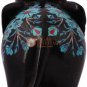 6" Black Wild Elephant Statue Turquoise Inlaid Floral Art Christmas Eve Gift