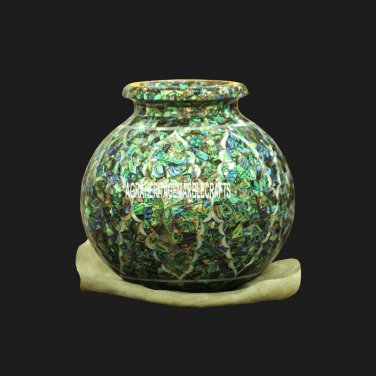 12'' Marble Flower Pot Decorative Random Inlay Pauashell Stone Decor Gifts H3748