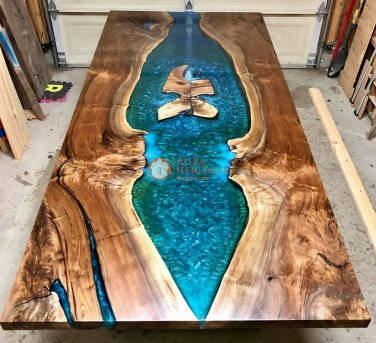 Pure Olive Wood Resin River Epoxy Dining Center Custom Table Top Living Decor