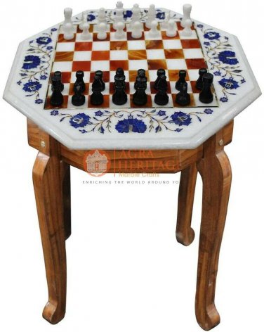 Marble White Handmade Chess Indoor Game Chess Set Board Carnelian Mosaic Inlaid