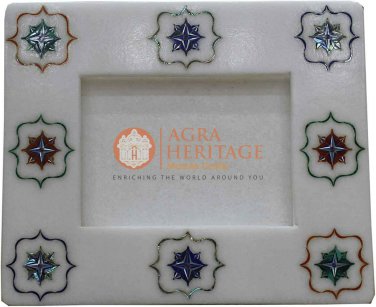 6"x4" Marble Photo Storage Frame Semi Precious Inlaid Italian Art Veterans Gifts
