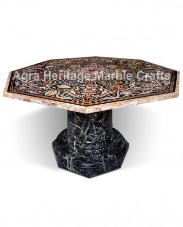 5'x5' Inlaid Big Table Top Octagonal Shape Exclusive Semi Precious Pietra Dura
