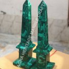 18" Pair of Marble Specimen Obelisks Malachite Semi Precious Pietra Dura Arts