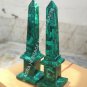 18" Pair of Marble Specimen Obelisks Malachite Semi Precious Pietra Dura Arts