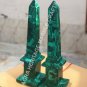 18" Pair of Marble Specimen Obelisks Malachite Semi Precious Pietra Dura Arts