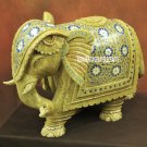 11'' Marble Elephant Semi Precious Stone Pietra Dura Inlay Showpiece Decor H3771