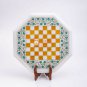 Marble White Top Chess Inlaid Game With Wooden Stand Mosaic Inlaid Art Decor Top