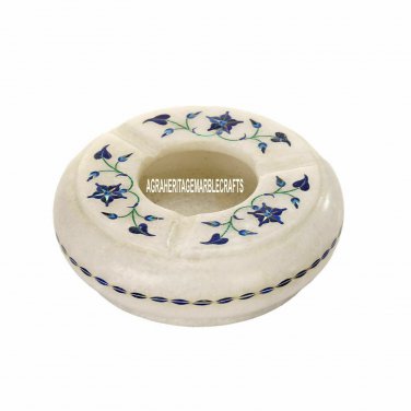 4" Marble Big Ashtray Cigar Cigarette Lapis Inlay Marquetry Gift Man Decor H3657