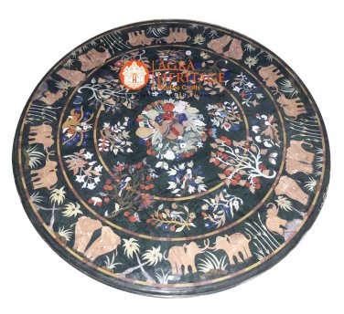 60" Marble Green Dining Outdoor Table Top Pietra Dura Inlay Design Decor E1277