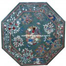 36" Green Marble Top Coffee Table Semi Precious Fruits Birds Mosaic Floral Decor