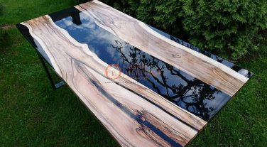 Epoxy Black Resin Dining Center Top Table Handmade Wooden Designer Furniture Art