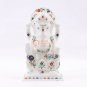White Marble Handmade Decorative Idol Ganesha Ji Sculpture Multi Stone Art Decor