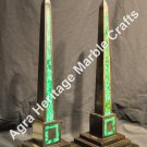 24" Pair of Black Marble Specimen Obelisks Malachite Pietre Dure Arts E518
