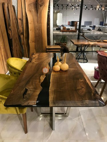 Epoxy Resin River Black Wooden Dining Conference Table Top Handmade Hallway Deco