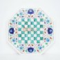 Marble White Top Chess Indoor Game With Wooden Stand Malachite Inlaid Stone Arts