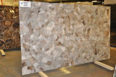 4'x2' Silver Marble Restaurant Table Top Smoky Quartz Inlay Furniture Decor E232