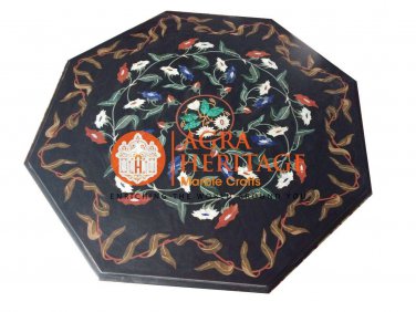 36" Black Marble Octagon Dining Top Table Marquetry Inlay Party Decoration E1262