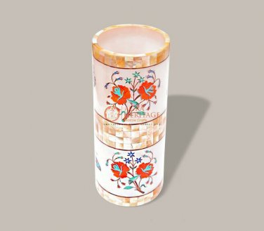 Antique Marble Flower Vase Stone Inlay Flowers Pot Handmade Mop Stone Art Decor