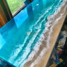Custom order - Ocean sea RIVER COFFEE TABLE with blue epoxy resin and olive Deco Custom order - Ocean sea RIVER COFFEE TABLE with blue epoxy resin and olive Deco