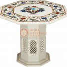 Marble White Handmade Coffee Counter Top Table Multi Stone Marquetry Floral Arts Marble White Handmade Coffee Counter Top Table Multi Stone Marquetry Floral Arts