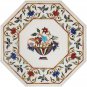 Marble White Handmade Coffee Counter Top Table Multi Stone Marquetry Floral Arts