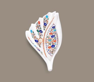 Marble Bowl Urli Lotus Leaf Decorative Bowl Semiprecious Inlay Table Centerpiece