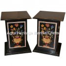 30" Pair of Black Marble Base Pietre Dura Stone Inlay Pedestal Occasional Gifts 30" Pair of Black Marble Base Pietre Dura Stone Inlay Pedestal Occasional Gifts