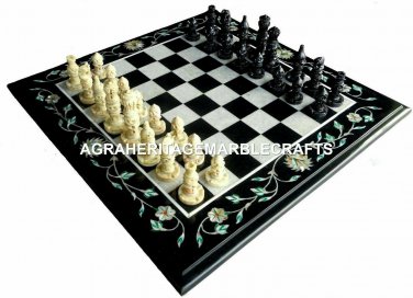 18"X18" Marble Custom Chess Side Table Top Inlay Fine Home Interior Decor