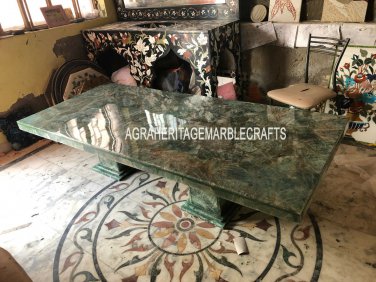 7'x3' Green Marble Fluorite Dining Top Table With Stand Handmade Art Decor E435