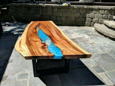 Blue Resin Epoxy Table, Olive Wood Table, Decor, River Table, Office Desk Decor