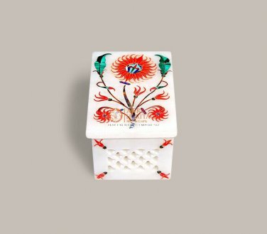 White Trinket Jewelry Custom Box Carnelian Floral Pietradura Art Love Gift Decor