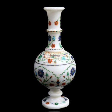 Marble White Handmade Decorative Flower Storage Vase Marquetry Inlaid Stone Arts