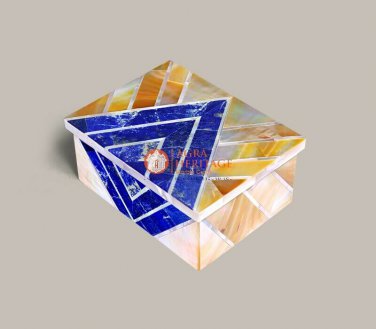 Marble Jewelry Custom Box Lapis Inlay Semi Precious Handmade Mosaic Loves Gifts