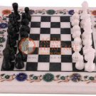 White Marble Chess Lover Indoor Game Chess Set Board Inlaid Multi Stone Arts Top White Marble Chess Lover Indoor Game Chess Set Board Inlaid Multi Stone Arts Top