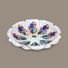 White Carrara Marble Fruit Bowl Lapis Multi Stone Floral Design Housewarming Art White Carrara Marble Fruit Bowl Lapis Multi Stone Floral Design Housewarming Art