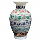 Marble White Top Decorative Flower Lidded Vase Carnelian Marquetry Floral Decor Marble White Top Decorative Flower Lidded Vase Carnelian Marquetry Floral Decor