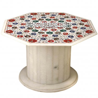 Marble Coffee Table With Stand Lapis Floral Stone Inlay Living Room Decor H3540