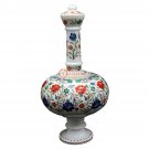 Marble White Handmade Flower Lidded Vase Lapis Peacock Inlaid semi Precious Arts