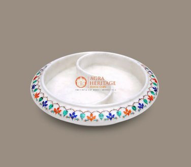 Marble White Fruit Lidded Bowl Multi Stone Pietradura Art Table Centerpiece Deco