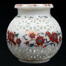 Marble Flower Vase Handmade Decorative Carnelian Marquetry Floral Art Gift Her