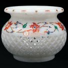 Marble White Flower Storage Vase Handmade Carnelian Marquetry Floral lattice Art Marble White Flower Storage Vase Handmade Carnelian Marquetry Floral lattice Art