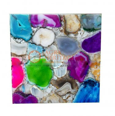 Mix Agate Square Custom Coffee Table Top Natural Multi Gesmtone Art Home Decor