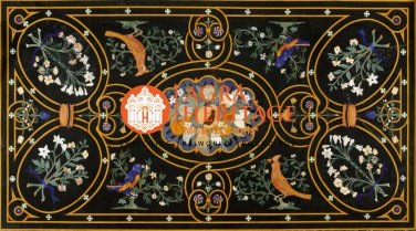 Marble Black Conference Dining Table Top Pietra Dura Inlay Marquetry Decor E1602